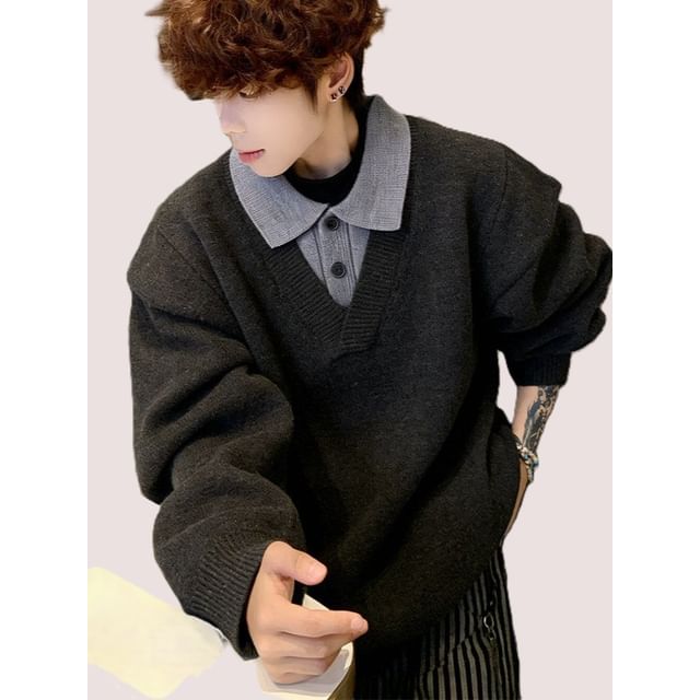 Plummie-Mock Two Piece Polo Sweater