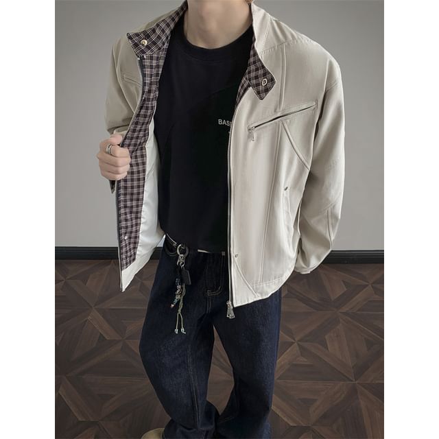 Plummie-Plaid Lining Zip-Up Jacket