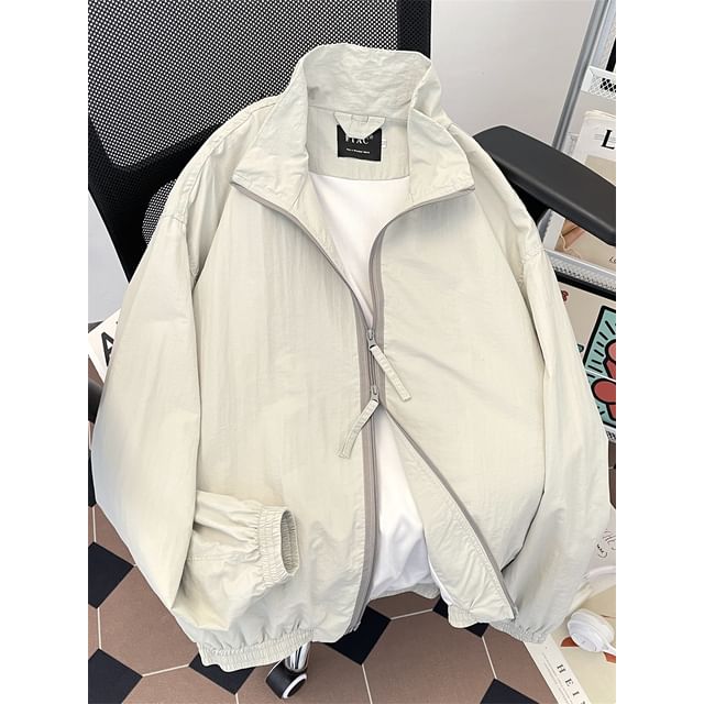 Plummie-Stand Collar Plain Zip Jacket