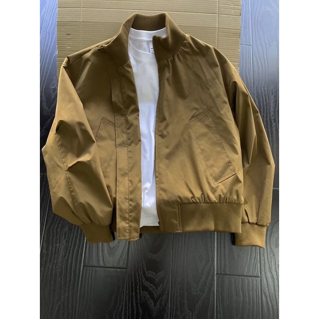 Plummie-Stand Collar Zip-Up Plain Jacket