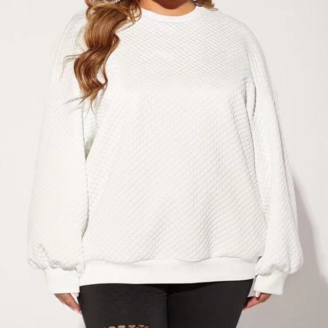 PlusPretty-Crewneck Loose Fit Plain Pullover