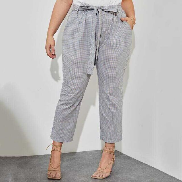 PlusPretty-High Rise Plaid Crop Straight Leg Pants