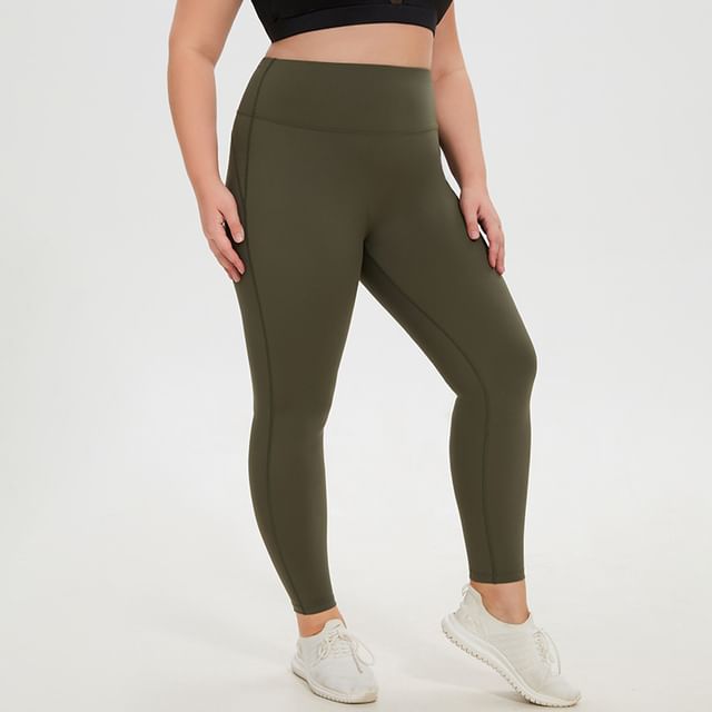PlusPretty-Plus Size High Waist Plain Yoga Pants