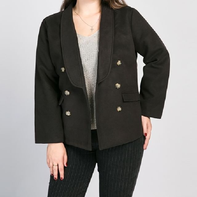 PlusPretty-Shawl Collar Plain Double Breasted Jacket