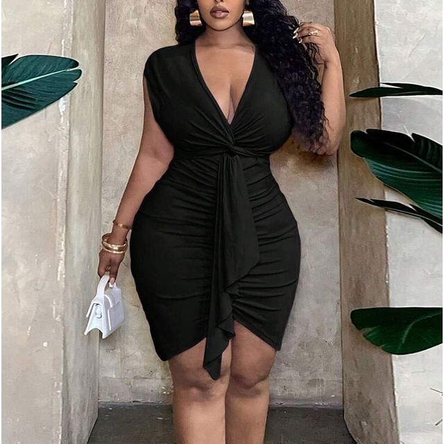 ruched tie bodycon dress 1pc Brown Elegant Solid Color Knit Dress, Ruched Tie Waist Belt Mock Neck Bodycon Dress, Birthday, Party, Dinner Date, Wedding