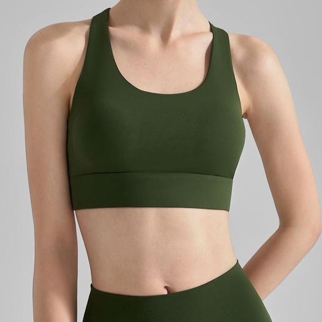 POKU-Halter Neck Plain Open Back Sports Bra