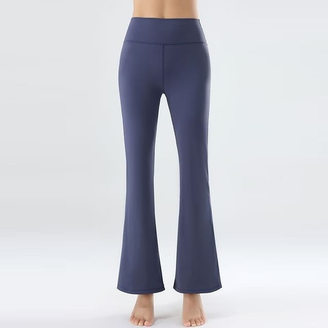 POKU-High Waist Plain Fleece-Lined Flared Yoga Pants