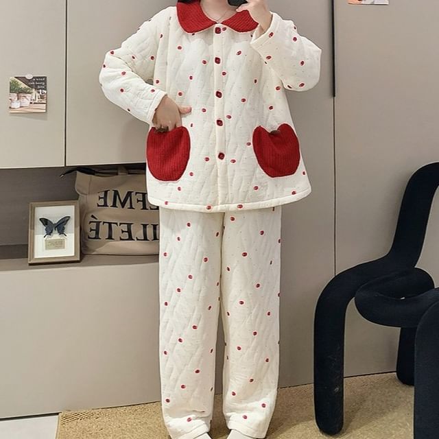 POKU-Maternity Collared Dotted Pajama Set