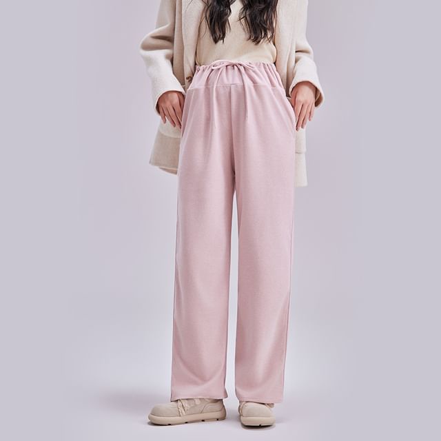 POKU-Maternity Drawstring Waist Plain Loose Fit Pants