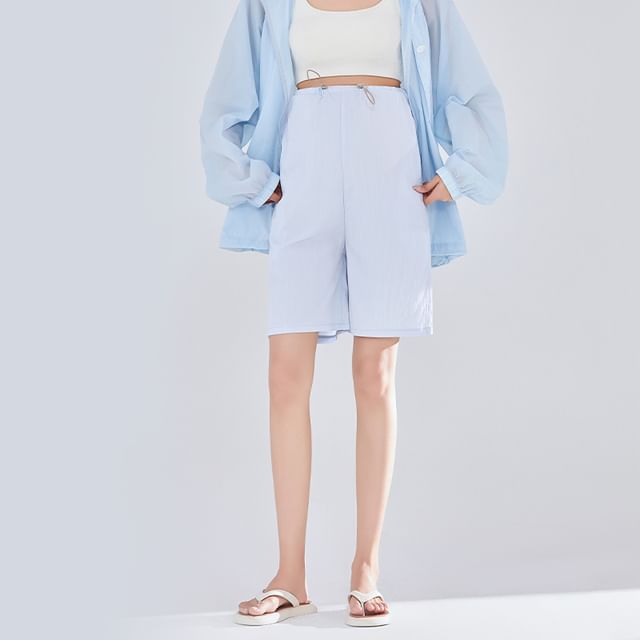 POKU-Maternity Drawstring Waist Plain Shorts