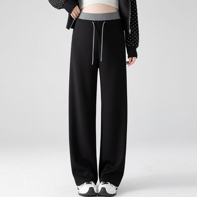 POKU-Maternity Drawstring Waist Two Tone Loose Fit Sweatpants
