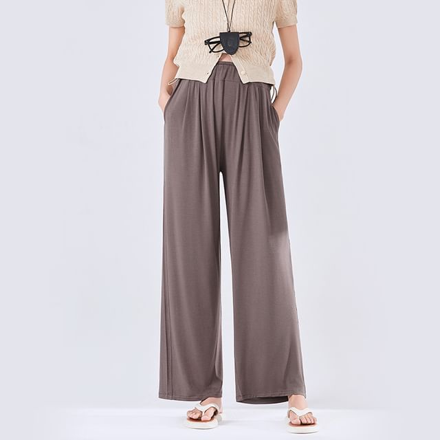 POKU-Maternity Drawstring Waist Wide Leg Pants