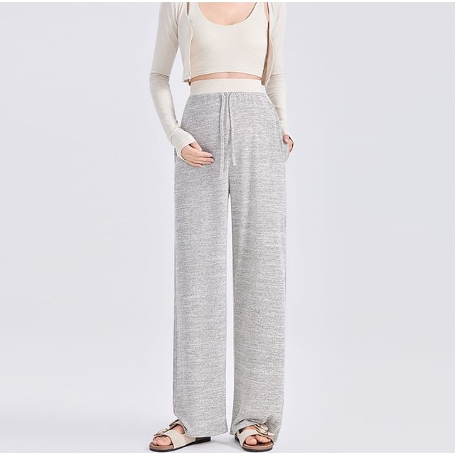 POKU-Maternity Drawstring Waist Wide Leg Pants