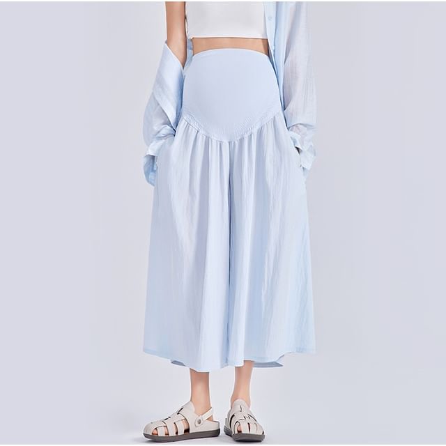 POKU-Maternity Elastic Waist Plain Culottes