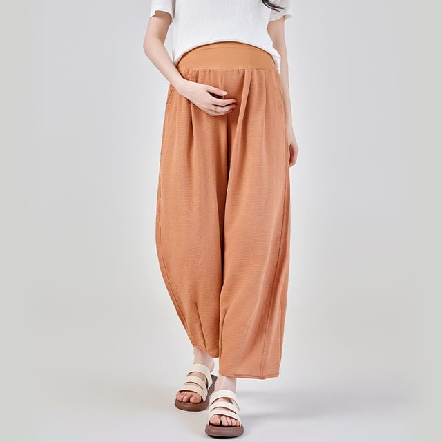 POKU-Maternity High Waist Plain Cropped Harem Pants