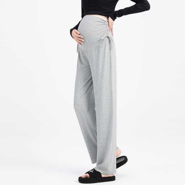 POKU-Maternity High Waist Plain Drawstring Loose Fit Pants
