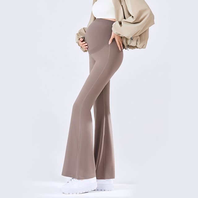 POKU-Maternity High Waist Plain Flared Pants