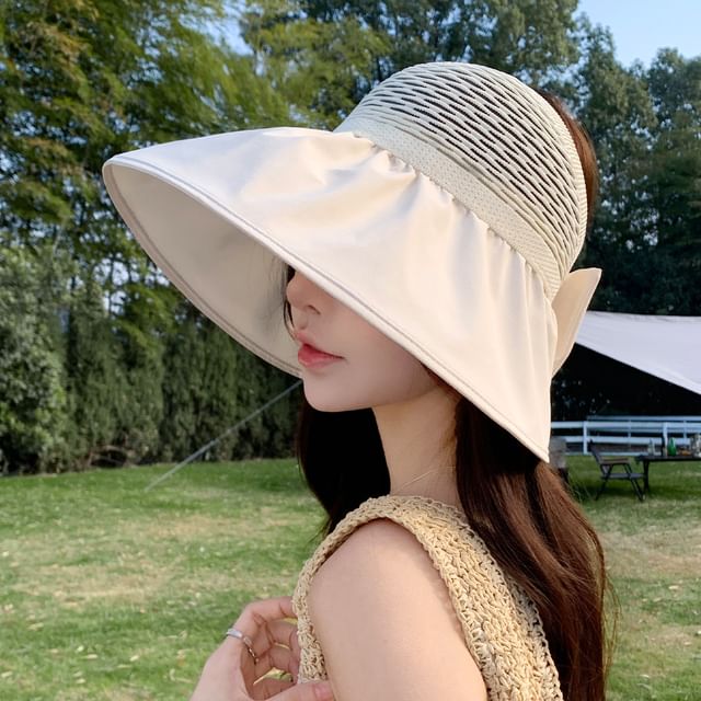 Pompabee-Bow Perforated Open Top Sun Hat