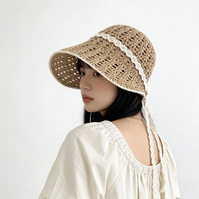 Pompabee-Contrast Trim Perforated Sun Hat