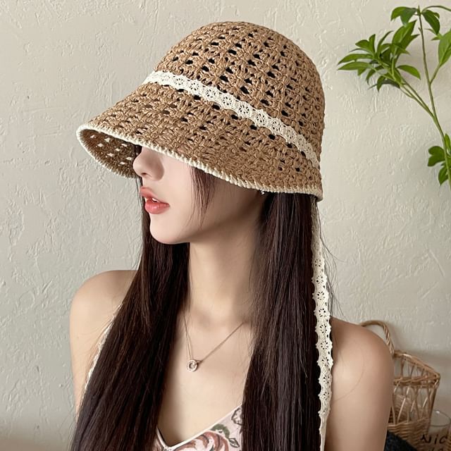 Pompabee-Crochet Lace Trim Cloche Hat