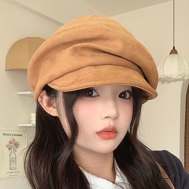 Pompabee-Faux Suede Beret Cap