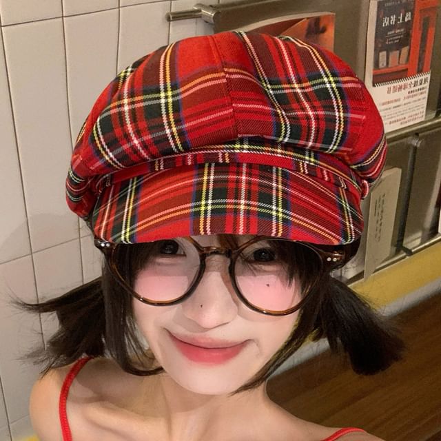 Pompabee-Plaid Beret Hat