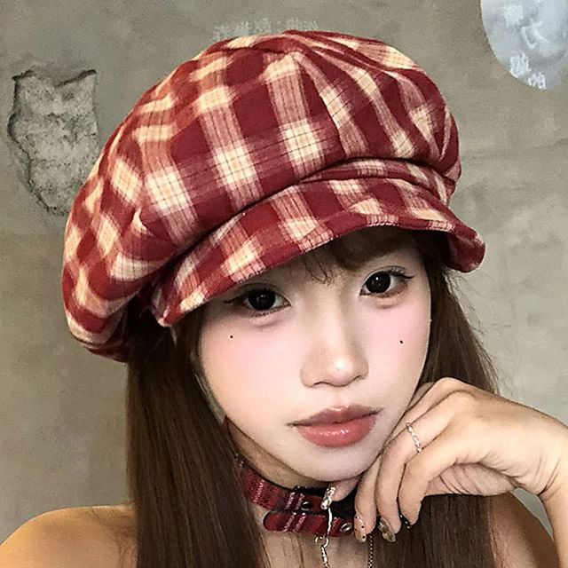 Pompabee-Plaid Beret Hat
