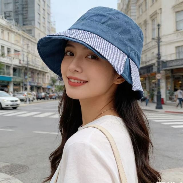 Pompabee-Plaid Panel Bucket Hat