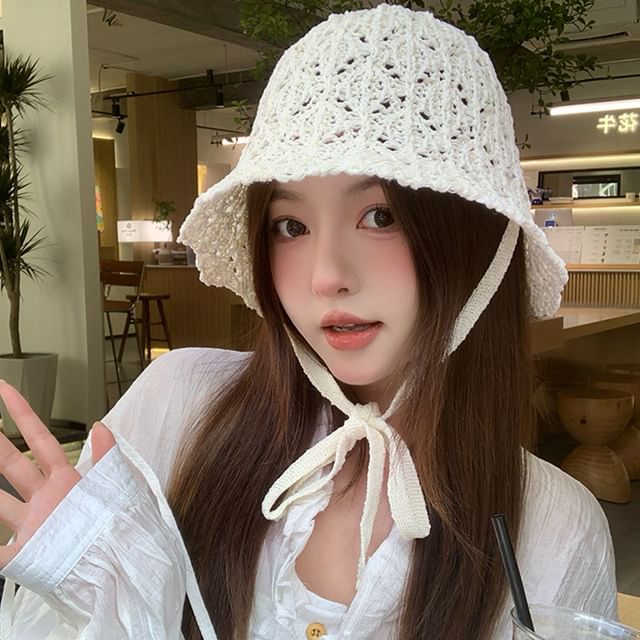 Pompabee-Plain Crochet Knit Cloche Hat