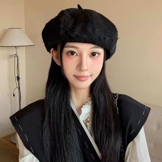 Pompabee-Plain Distressed Beret