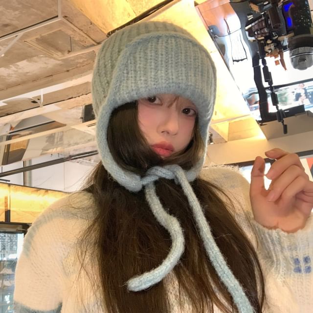Pompabee-Plain Knit Trapper Hat