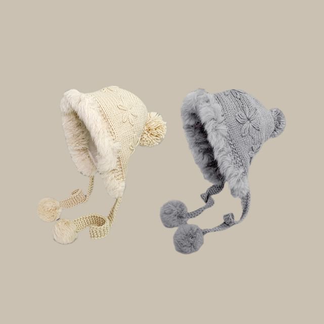 Pompabee-Pom Pom Knit Trapper Hat