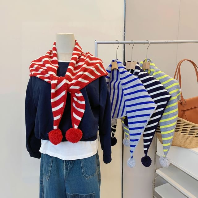 Pompabee-Pom Pom Striped Shawl