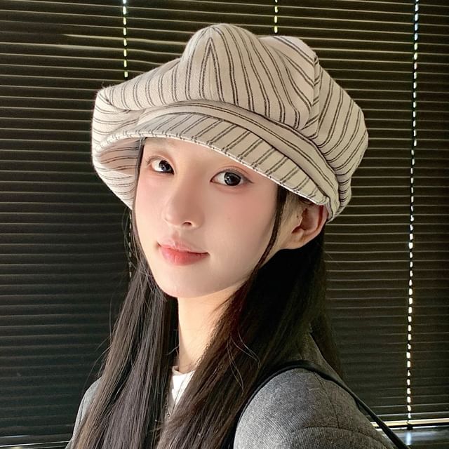Pompabee-Striped Beret Cap