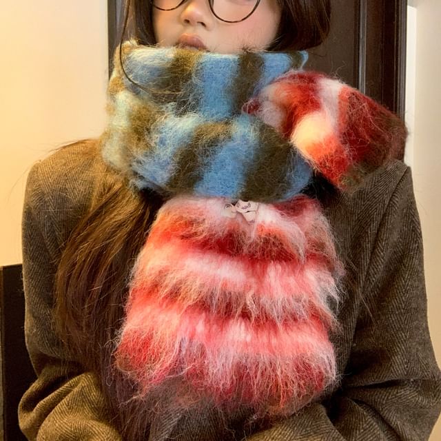 Pompabee-Striped Chenille Scarf