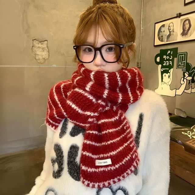 Pompabee-Striped Knit Scarf