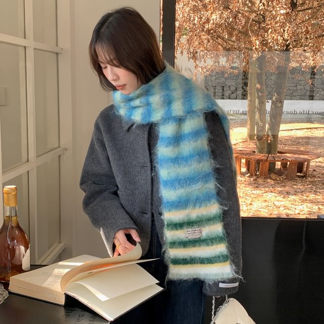 Pompabee-Striped Knit Scarf