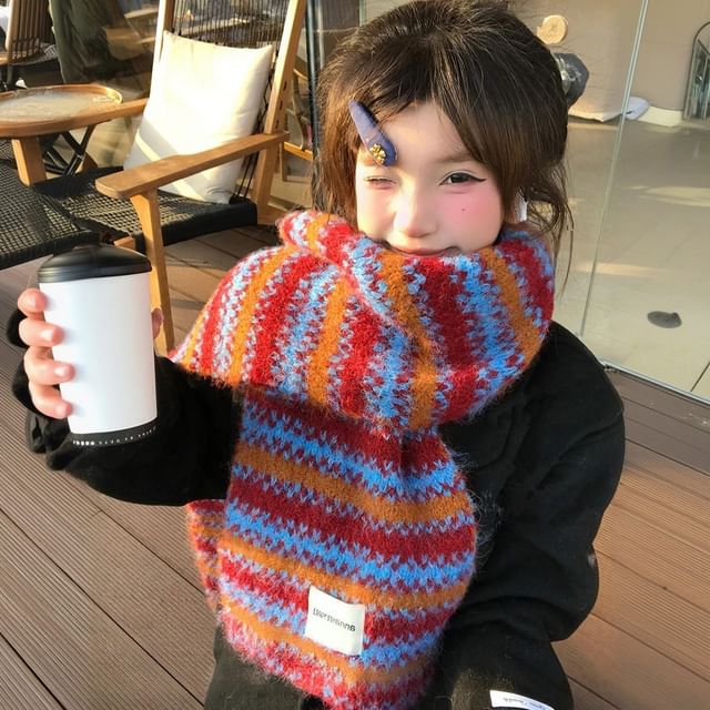Pompabee-Striped Knit Scarf