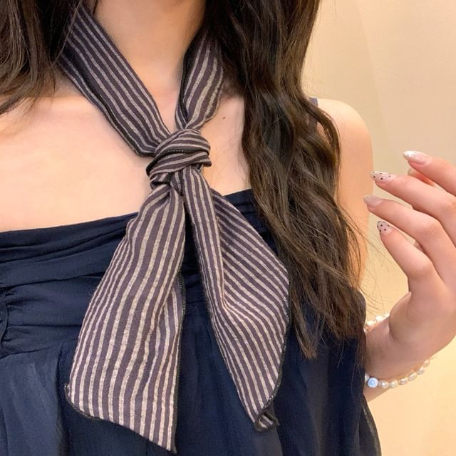 Pompabee-Striped Silk Narrow Scarf