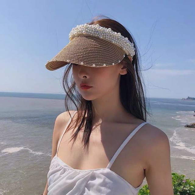 Pompabee-Striped Straw Visor
