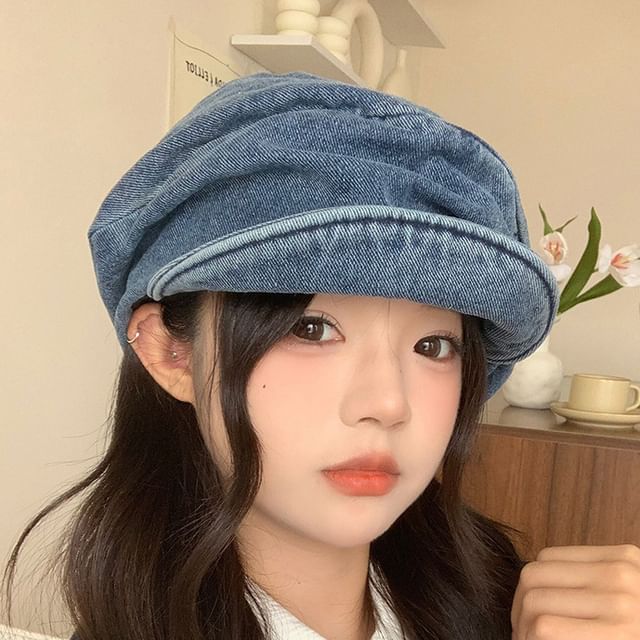 Pompabee-Washed Denim Beret Cap