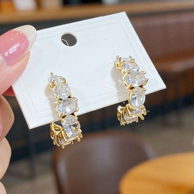 Poppin-Rhinestone Alloy Open Hoop Earring