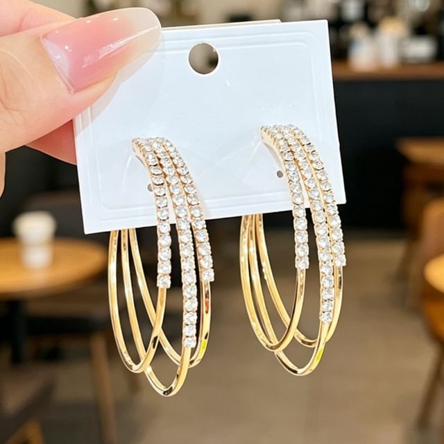 Poppin-Rhinestone Triple Open Hoop Earring