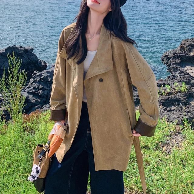 Porstina-Collared Buttoned Plain Coat