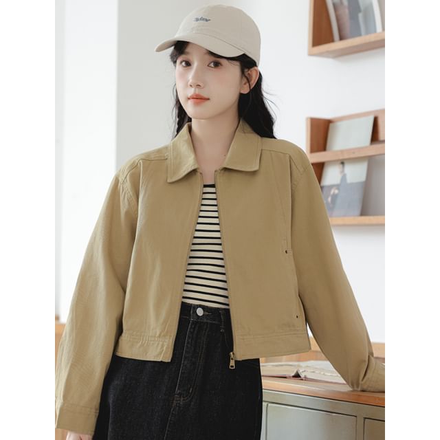 Porstina-Collared Plain Zip Jacket