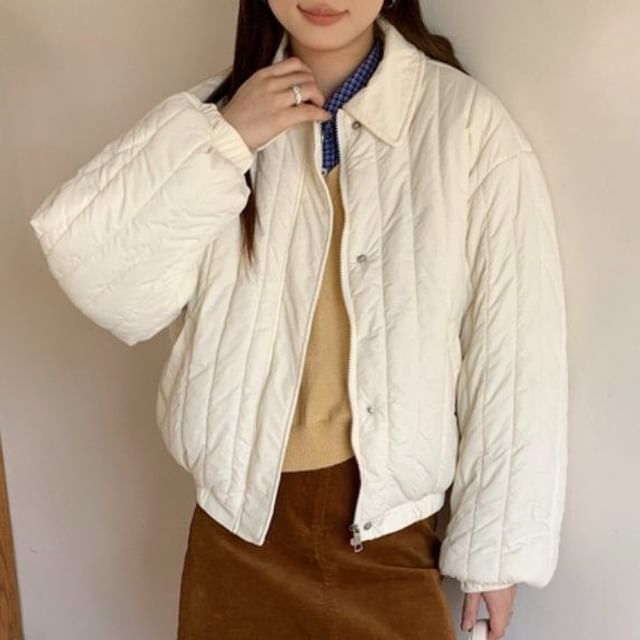 Porstina-Collared Plain Zip Puffer Jacket