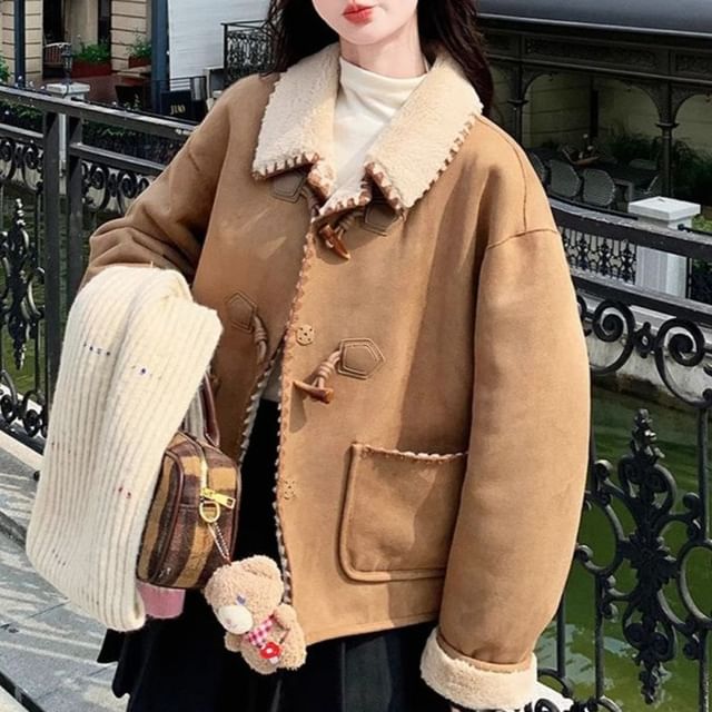 Porstina-Collared Stitched Faux Shearling Toggle Jacket