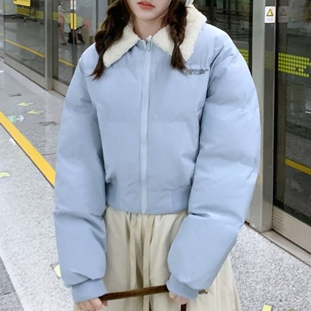 Porstina-Collared Zip-Up Crop Puffer Jacket