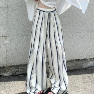 Porstina-Drawstring Waist Striped Baggy Pants