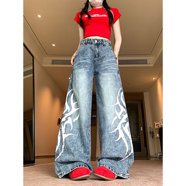 Jeans Femme Larges Imprimés PIANURASTUDIO – Taille US 6, Occasion Comme Neuf, Fabriqué En Italie